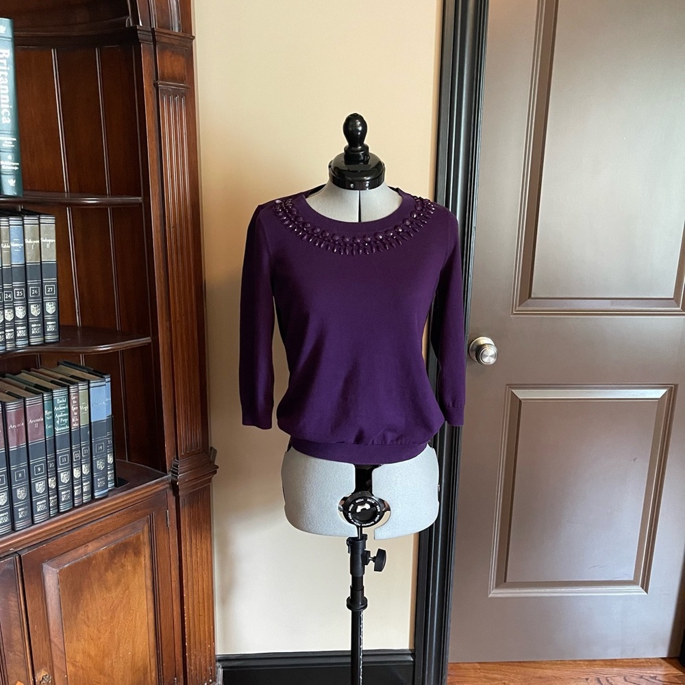 EUC Talbots Petite Deep Purple Beaded Sweater